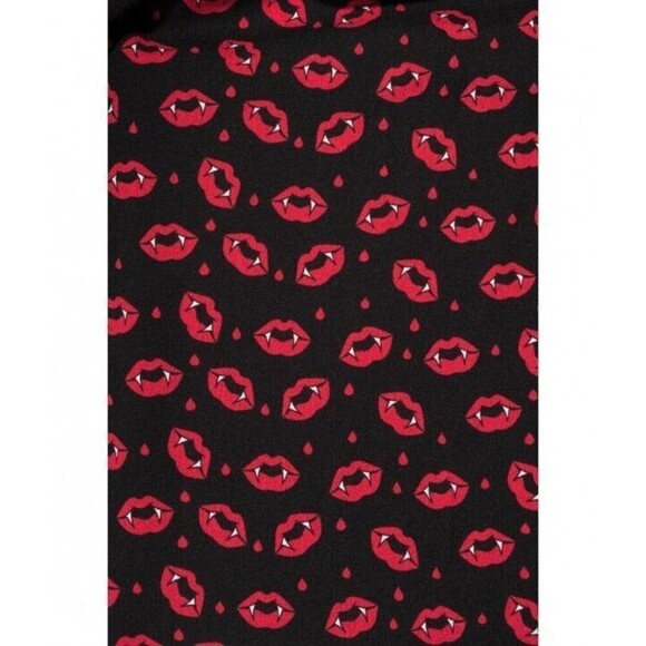 HELL BUNNY Kiss Me Deadly Red Black Fangs Lips Retro Halloween Dress Small - Picture 6 of 9